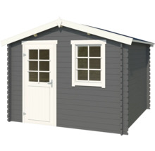 Abri de jardin gris avec porte et fenêtre