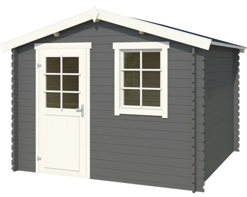 Abri de jardin gris avec porte et fenêtre