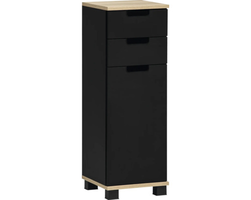 Meuble bas Möbelpartner Emmik lxhxp 30.3 x 88.1 x 32.6 cm couleur de façade noir Armoire haute de salle de bain noire avec trois tiroirs
