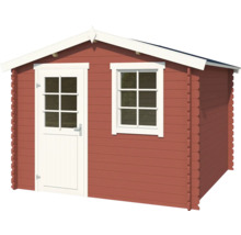 Abri de jardin rouge avec porte et fenêtre