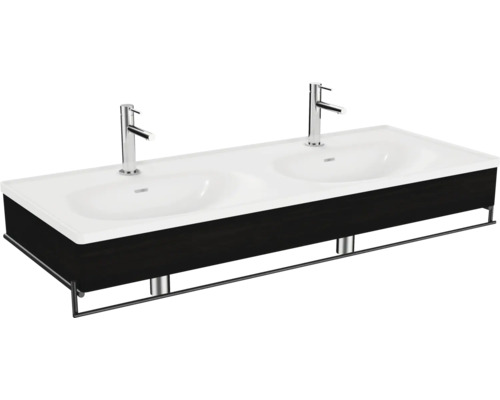 Lavabo double avec cache VitrA Equal lxhxp 132.5x20x52 cm couleur de façade orme 64098 Meuble-lavabo avec deux lavabos et robinets