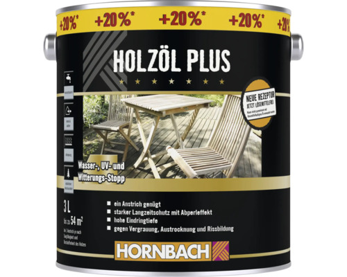 Huile pour bois HORNBACH Plus incolore 3 l (20 % gratuit !) sans solvant Huile pour bois HORNBACH Plus incolore 3 l (20 % gratuit !) sans solvant