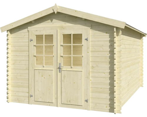 Abri de jardin en bois avec porte double et fenêtres