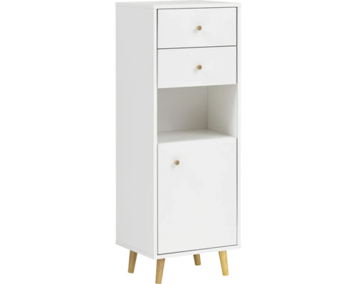 Meuble haut Möbelpartner Bjarne lxhxp 40.3x113.4x33.05 cm couleur de façade blanc Armoire étroite blanche avec deux tiroirs, un compartiment ouvert et une porte