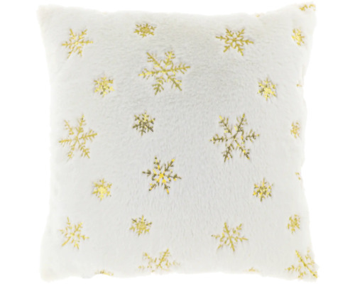 Coussin décoratif Ice Crystal flocons de neige or 45x45 cm Coussin blanc doux avec motif de flocons de neige dorés