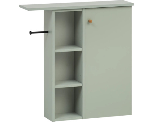 Armoire de toilette Möbelpartner Bjarne lxhxp 70.7x74.3x17 cm couleur de façade pistache Table à repasser murale avec armoire, compartiments de rangement et planche à repasser