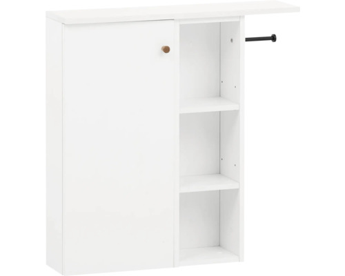 Meuble de toilette Möbelpartner Bjarne lxhxp 70.7x74.3x17 cm couleur de façade blanc Armoire suspendue blanche avec une porte et trois étagères ouvertes