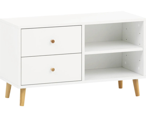 Banc d'assise Möbelpartner Bjarne lxhxp 78.9x46.5x33 cm couleur de façade blanc Buffet blanc avec deux tiroirs et deux étagères ouvertes