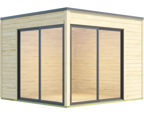 Abri de jardin avec portes coulissantes en verre