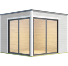 Abri de jardin moderne avec portes coulissantes en verre