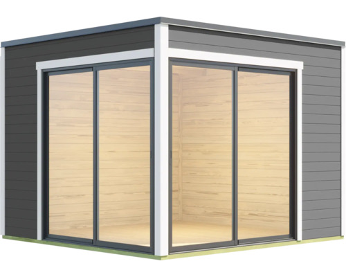 Abri de jardin avec portes coulissantes en verre