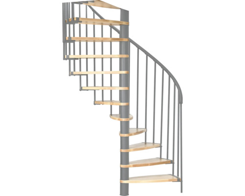 Pertura Spindeltreppe Buche massiv Ø 93 cm 147 cm Grau 13 Stück Stufen - 14 Steigungen Spindeltreppe mit Holzstufen und Metallgeländer