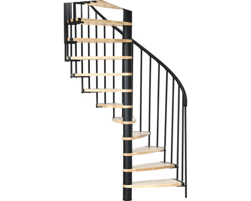 Pertura Spindeltreppe Buche massiv Ø 93 cm 147 cm Schwarz 12 Stück Stufen - 13 Steigungen Wendeltreppe mit Holzstufen und Metallgeländer