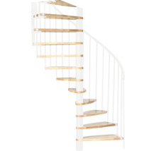 Wendeltreppe mit Holzstufen und Metallgeländer