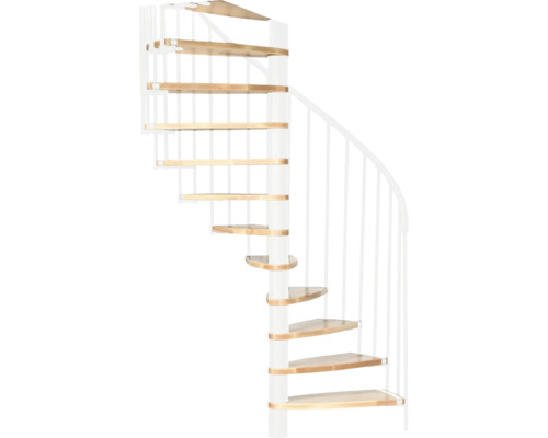 Pertura Spindeltreppe Buche massiv Ø 93 cm 147 cm Weiss 12 Stück Stufen - 13 Steigungen Wendeltreppe mit Holzstufen und Metallgeländer