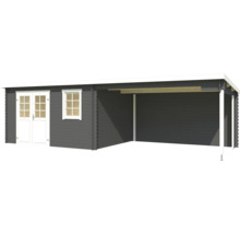 Abri de jardin en bois avec porte double, fenêtre et annexe