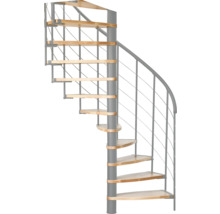 Wendeltreppe mit Holzstufen und Metallgeländer