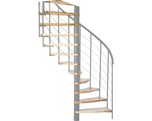 Pertura Spindeltreppe Buche massiv Ø 93 cm 147 cm Grau 12 Stück Stufen - 13 Steigungen Wendeltreppe mit Holzstufen und Metallgeländer