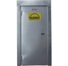 Metalltür mit ABUS Logo und VOLBERG Aufkleber