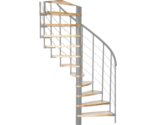 Pertura Spindeltreppe Buche massiv Ø 93 cm 147 cm Grau 13 Stück Stufen - 14 Steigungen Spindeltreppe mit Holzstufen und Metallgeländer