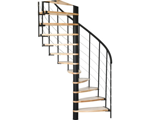 Pertura Spindeltreppe Buche massiv Ø 93 cm 147 cm Schwarz 12 Stück Stufen - 13 Steigungen Spindeltreppe mit Holzstufen und Metallgeländer