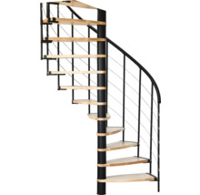 Wendeltreppe mit Holzstufen und Metallgeländer