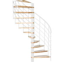 Wendeltreppe mit Holzstufen und Metallgeländer