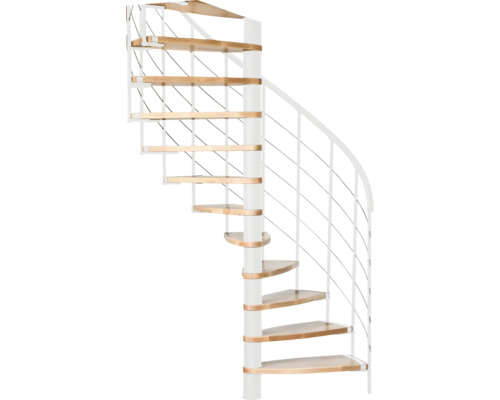 Pertura Spindeltreppe Buche massiv Ø 93 cm 147 cm Weiss 12 Stück Stufen - 13 Steigungen Wendeltreppe mit Holzstufen und Metallgeländer