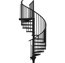 Spindeltreppe aus Metall mit Geländer