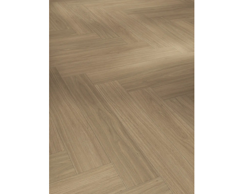 Designboden 9.0 Eiche Artem. Karamel 840 x 140 x 9 mm Verlegung von Laminatboden im Fischgrätmuster