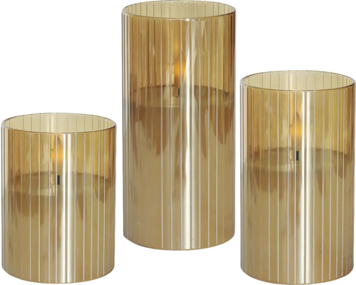 Set de bougies LED Lafiora verre avec bougie en cire et minuterie, lot de 3 Trois verres cylindriques côtelés avec bougies LED