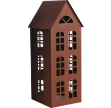 Dekoratives Haus aus Metall mit Fensteröffnungen als Windlicht