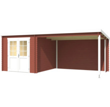 Abri de jardin en bois avec double porte et zone couverte