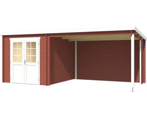 Abri de jardin en bois avec double porte et zone couverte