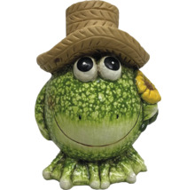 Dekofigur Frosch mit Hut und Sonnenblume für den Garten