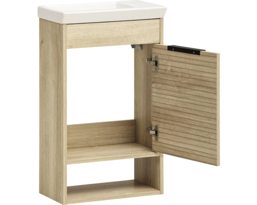 Meuble sous-lavabo avec compartiment ouvert et porte