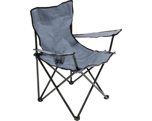 Chaise de camping grise avec accoudoirs et porte-gobelet