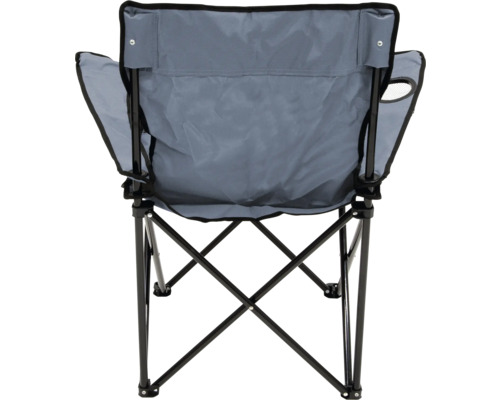 Chaise de camping grise avec accoudoirs et cadre métallique pliable