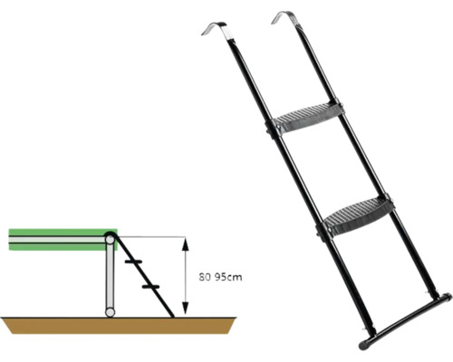 Échelle de trampoline à deux marches avec représentation schématique de la hauteur