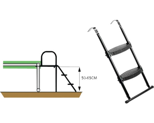 Illustration d''une échelle de piscine avec des dimensions de 50 à 65 cm.