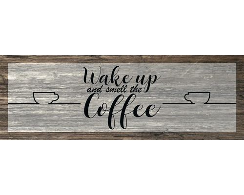 Panneau décoratif en bois avec l''inscription ''Wake up and smell the coffee'' et des motifs de tasses à café