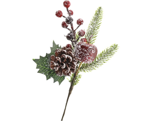 Branche de Noël décorative avec des branches de sapin, des pommes de pin, des baies et une pomme