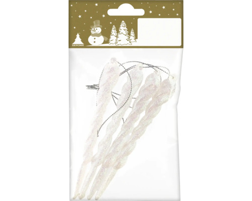 Dekohänger Eiszapfen aus Kunststoff gedreht weiß Eiszapfen-Weihnachtsbaumschmuck im Paket