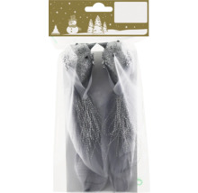 Verpackung mit zwei Deko-Vögeln mit Federn und Glitzerapplikationen