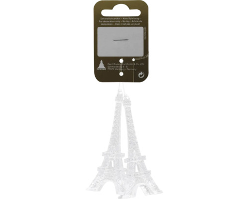 Déco suspendue Tour Eiffel en plastique 3x8 cm transparent Tours Eiffel décoratives sur un emballage