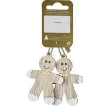 Zwei Lebkuchenmann-Anhänger aus Holz mit Schleife als Dekoration