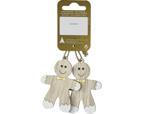 Zwei Lebkuchenmann-Anhänger aus Holz mit Schleife als Dekoration