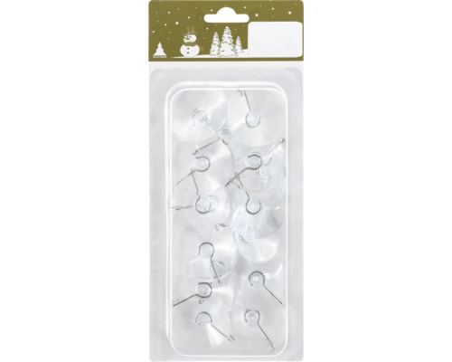 Packung mit transparenten Saugnäpfen mit Haken zur Dekoration