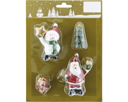 Weihnachtfiguren Polyresin rot weiss grün 4 Stück Weihnachtsfiguren Set mit Weihnachtsmann, Schneemann, Weihnachtsbaum und Geschenk