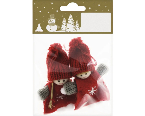Dekohänger Figuren aus Filz Wolle H 9 cm rot grau Zwei Weihnachtsbaumfiguren in einer Verpackung.